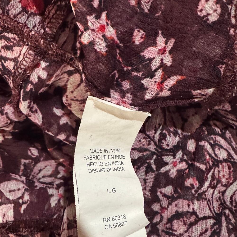 Lucky Brand Large Top Floral Semi-Sheer Keyhole Ruffled Tiers Long Bell Sleeves - Picture 9 of 11